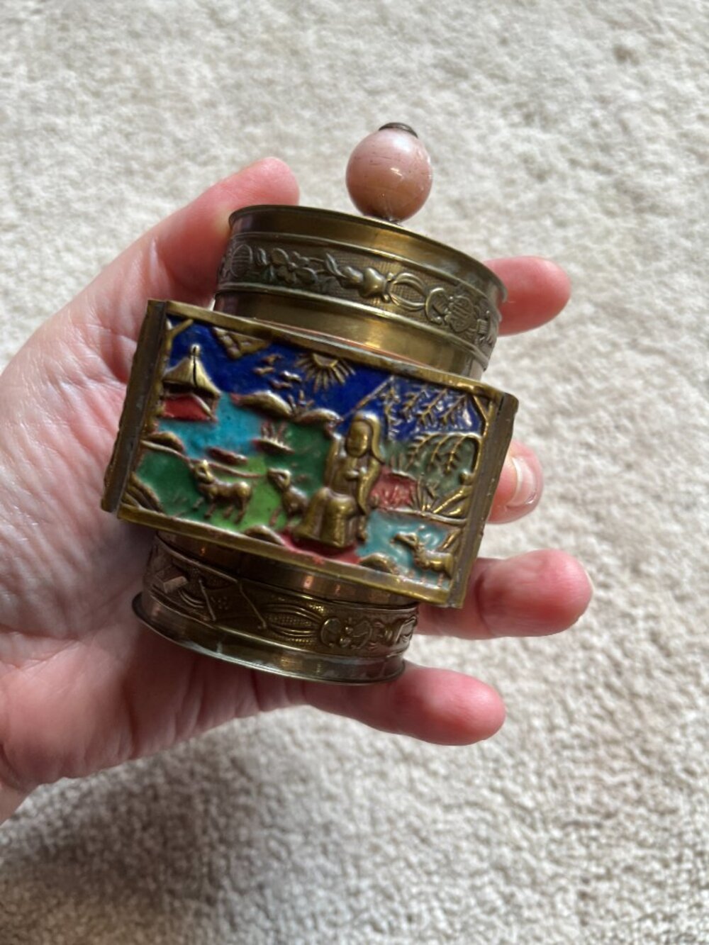 Vintage Chinese Cloisonne Brass Trinket Box (Tea Caddy, Snuff Box, Asian Decor